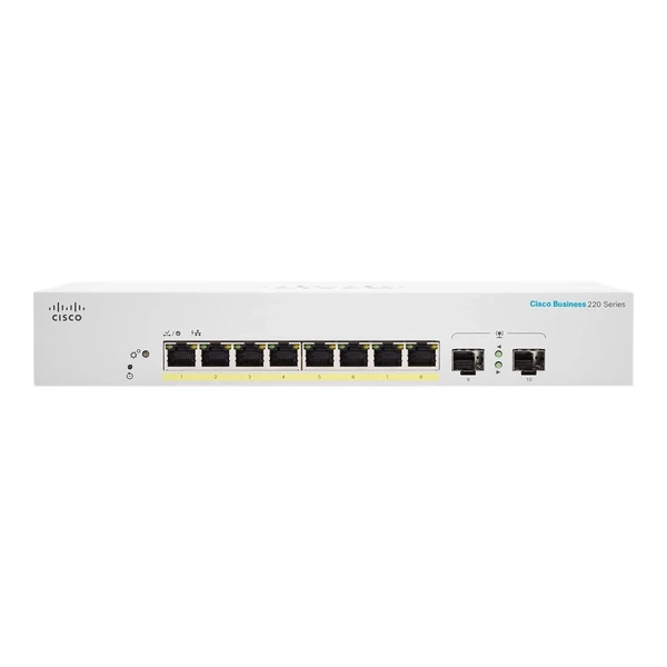 Cisco CBS220-8FP-E-2G-UK Business 220 8-Port Gigabit PoE+ Desktop Switch, 2x1G Uplinks