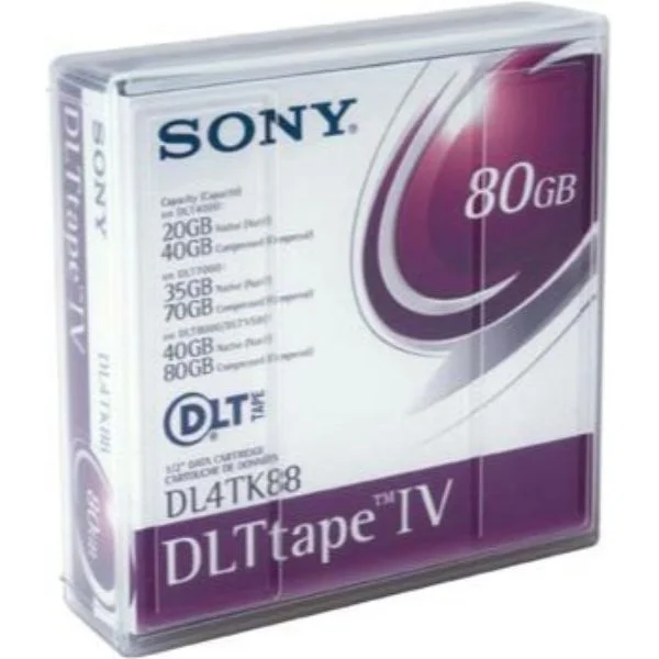DL4TK88 | Sony DLT IV 40/80 Tapes
The Sony DLT IV utilizes MP (metal particle) technology as it effectively backs up large volumes of mission-critical data. With a native capacity of 40GB and compressed capacity of 80GB, the DLTtape™ offers high capacity storage.