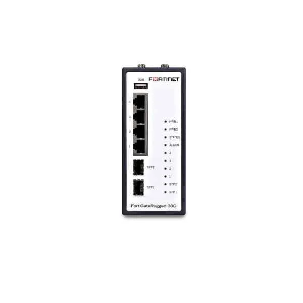FGR-30D | Ruggedized, 4x GE RJ45 ports, 2x GE SFP slots, 2x DB9 Serial. Maximum managed FortiAPs (Total / Tunnel) 2 / 2.