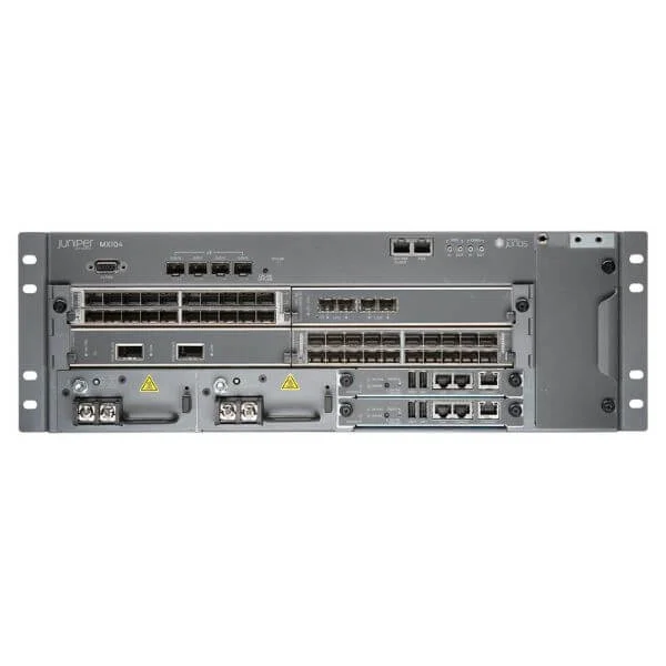 MX104-DC | MX104 Chassis with 4 MIC Slots, 4X10GE XFP Built-in Ports (License required for activation), DC Power Supply, Fan Tray w/Filter, Packet Forwarding Engine & Routing Engine  incl Junos