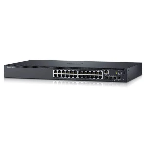 N1524P | Dell Networking N1524P, PoE+, 24x 1GbE + 4x 10GbE SFP+ Fixed port, stack, airflow from IO to PSU, AC N1524P | Dell Networking N1524P, PoE+, 24x 1GbE + 4x 10GbE SFP+ Fixed port, stack, airflow from IO to PSU, AC