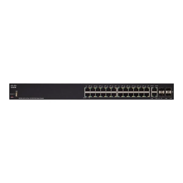 Cisco SF250-24P-K9-EU 250 24-Port Fast Ethernet PoE+ Switch, 4x1G Uplinks Including 2 Combo Ports