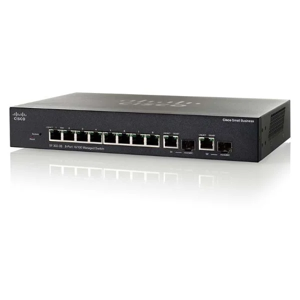 SF302-08MPP | 8 10/100 Maximum PoE+ ports with 124W power budget, 2 combo mini-GBIC ports