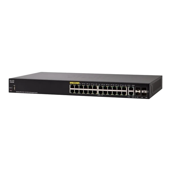 Cisco SF350-24P-K9-UK 350 24-Port Fast Ethernet PoE+ Switch, 2x1G SFP and 2x1G Combo Uplinks