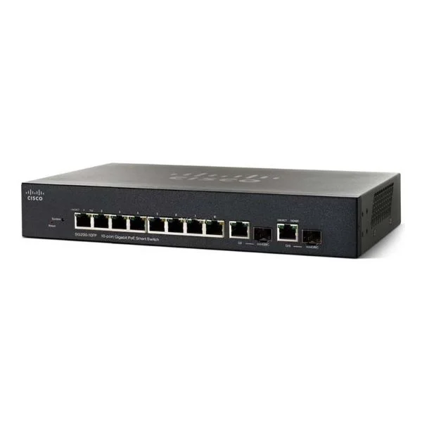 SG200-10FP | 10 10/100/1000 ports, 2 combo mini-GBIC ports - PoE support on 8 ports with 62W power budget
