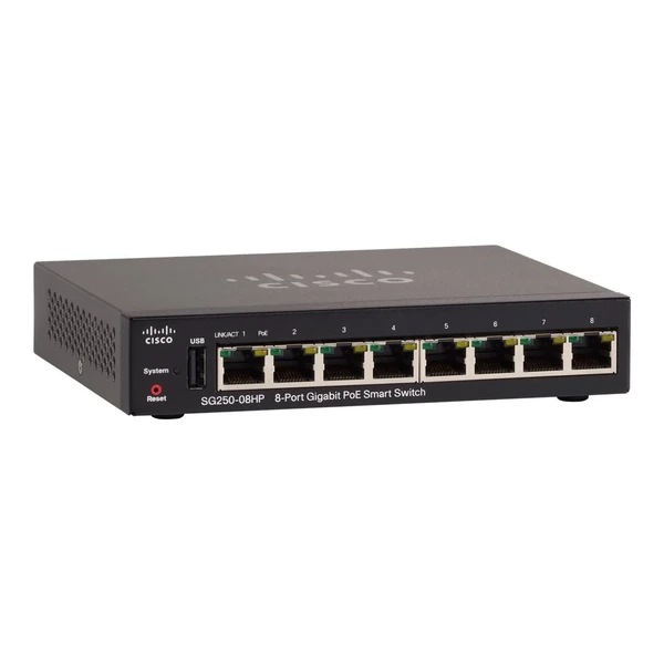 Cisco SG250-08HP-K9-NA 250 8-Port Gigabit PoE+ Desktop Switch