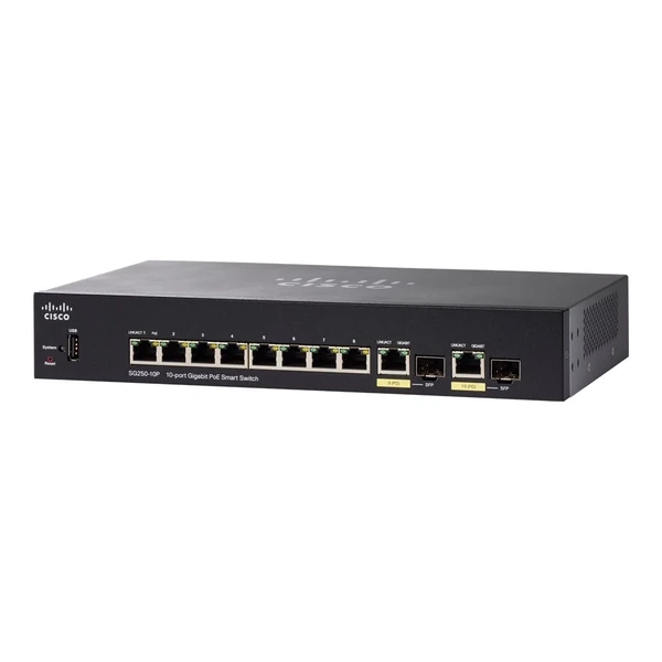 Cisco SG250-10P-K9-NA 250 8-Port Gigabit PoE+ Desktop Switch, 2x1G Combo Uplinks