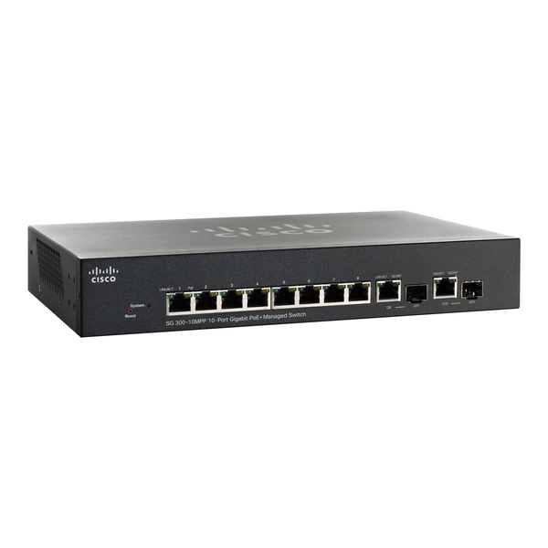 Cisco SG300-10MPP-K9-UK Small Business 300 8-Port Gigabit PoE+ Desktop Switch, 2x1G Combo Uplinks
