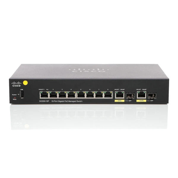 Cisco SG350-10P-K9-NA 350 8-Port Gigabit PoE+ Desktop Switch, 2x1G Combo Uplinks