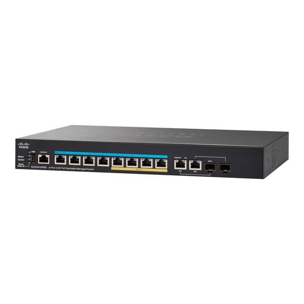 Cisco SG350X-8PMD-K9-UK 350X 8-Port 2.5G PoE+ Desktop Switch, 2x10G Combo Uplinks