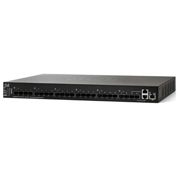 SG350XG-24F | 24 x 10 Gigabit Ethernet SFP+, 2 x 10 Gigabit Ethernet 10Gbase-T copper port (combo with 2 SFP+), 1 x Gigabit Ethernet management port